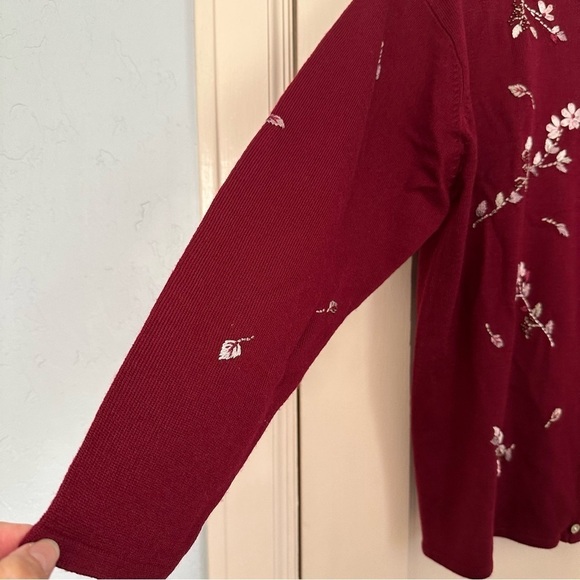 Victoria Harbour Vtg Cardigan Burgundy Beaded Cottagecore Granny Embroidery Sz M - Picture 5 of 12